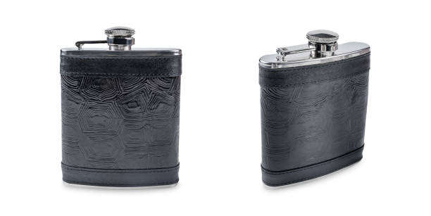 istock Black leather canteen for alcohol on a white isolated background 1499541590