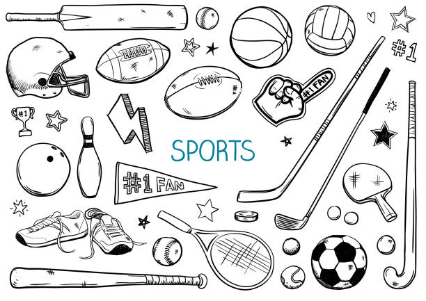 ilustraciones, imágenes clip art, dibujos animados e iconos de stock de dibujos deportivos ilustración vectorial - hockey sobre hierba