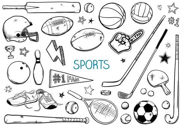 ilustrações de stock, clip art, desenhos animados e ícones de sports drawings vector illustration - bola de râguebi