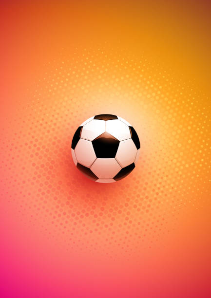 Football on orange textured pattern background Bright pink and orange Soccer poster with a football on a halftone dots pattern vector illustration background soccer competition stock illustrations
