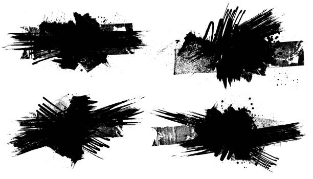Modern black grunge textures and patterns vector Black grunge paint brush marks and textured patterns montage vector illustration for use as a poster background grafitti artist stock illustrations