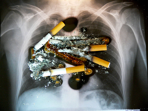 Close up view of the filtered cigarettes on stack of tobacco. Also known colloquially as a fag in British English is a narrow cylinder containing psychoactive material, usually tobacco, that is rolled into thin paper for smoking.