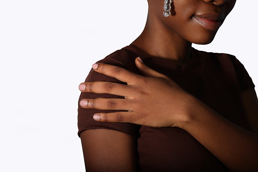 Afro american young woman haands, nude manicure