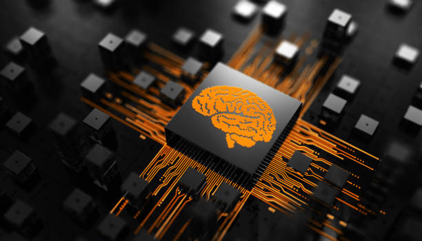 Brain. Artificial Intelligence. Hot Computer Chip Concept stock photo