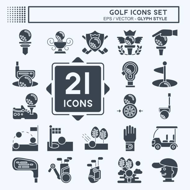 illustrazioni stock, clip art, cartoni animati e icone di tendenza di icon set golf. relativo al simbolo sportivo. stile glifo. design semplice modificabile. illustrazione semplice - outline cart golf golf course