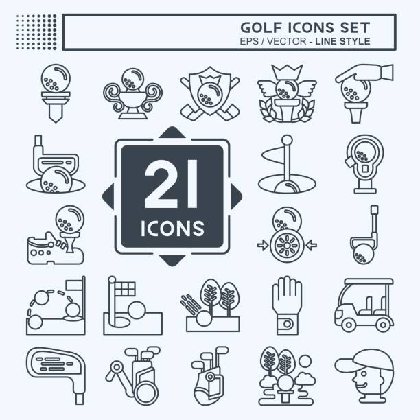 illustrazioni stock, clip art, cartoni animati e icone di tendenza di icon set golf. relativo al simbolo sportivo. stile di linea. design semplice modificabile. illustrazione semplice - outline cart golf golf course