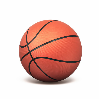 Orange Basketball Ball on Wooden Parquet. 3D Render