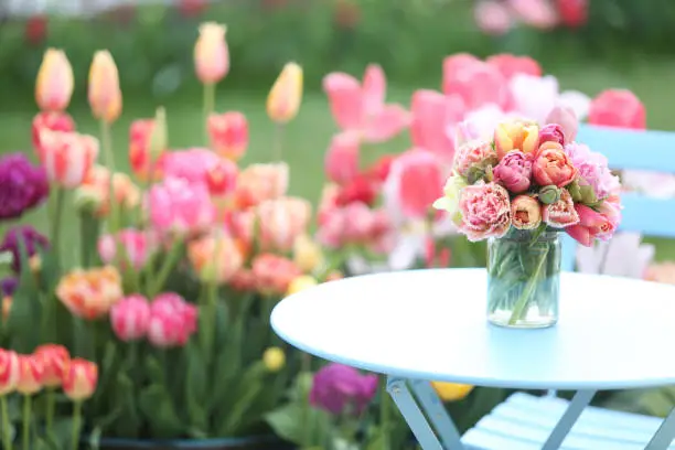 Photo of Patio with tulips