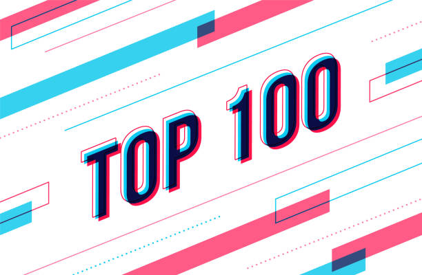 Isometric illustration of the inscription ''Top 100'', with abstract elements vector art illustration