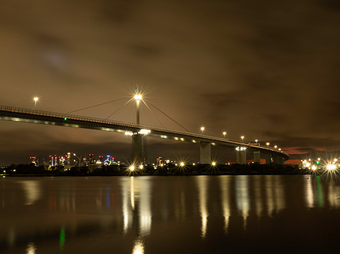 Melbourne's Westgate Bridge over the Yarra River at sunrise