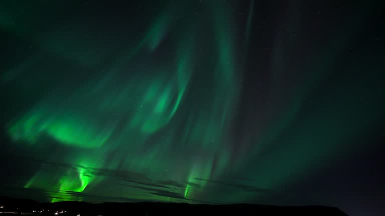 Timelapse of the Aurora Borealis over Icelandic landscape