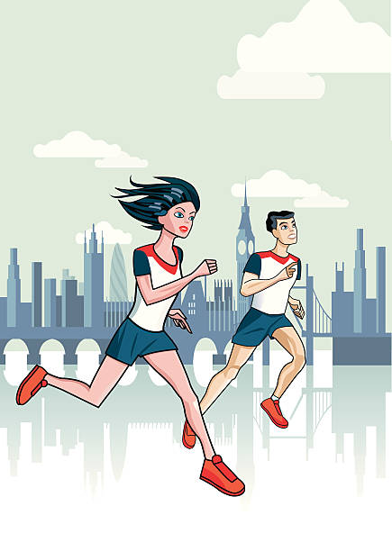illustrations, cliparts, dessins animés et icônes de coureurs de londres - marathon running london england competition