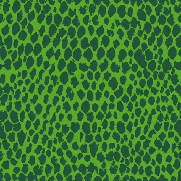 Vector illustration of Snake skin seamless pattern in green colors. Hand drawn seamless pattern.