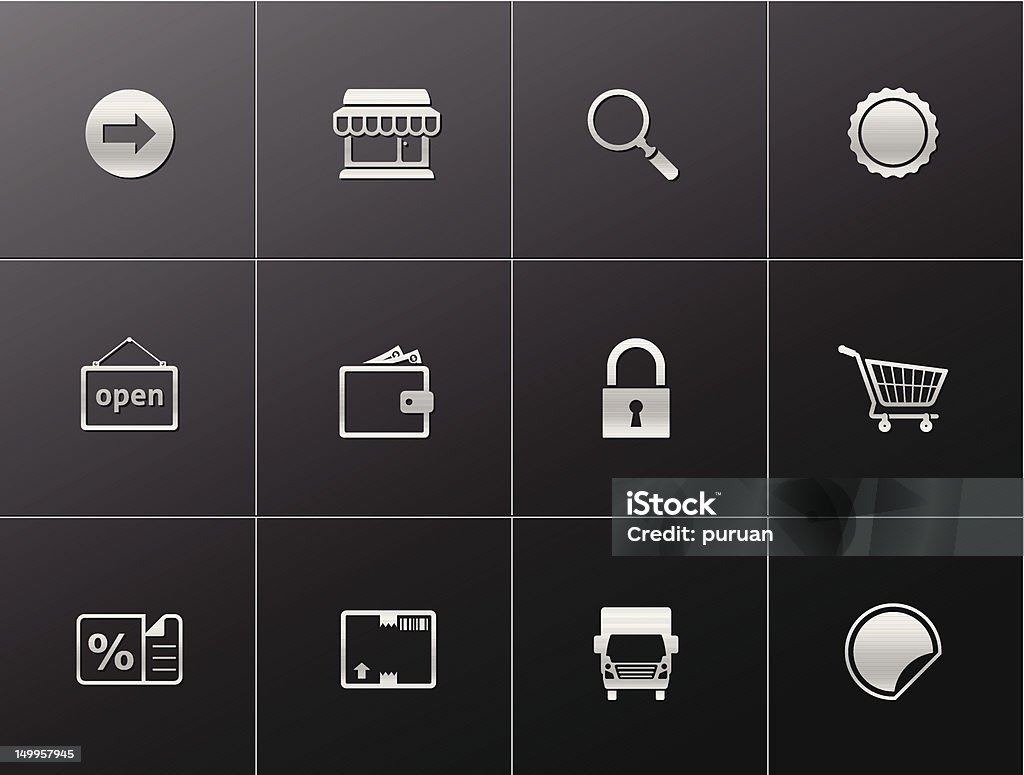 Metallic-Icons-mehr Ecommerce - Lizenzfrei Auslieferungslager Vektorgrafik