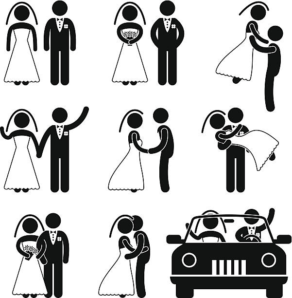 ilustrações de stock, clip art, desenhos animados e ícones de casamento e casamento pictograma - traditional ceremony sign symbol wedding