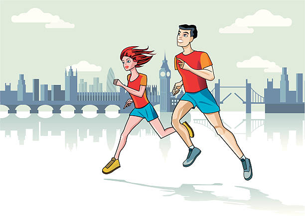 illustrazioni stock, clip art, cartoni animati e icone di tendenza di corridori di maratona di londra - london marathon