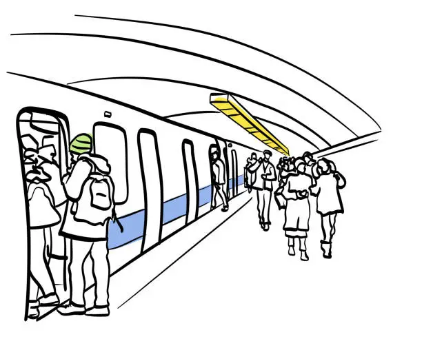 Vector illustration of SubwayStationComingAndGoingSketchColorMulti