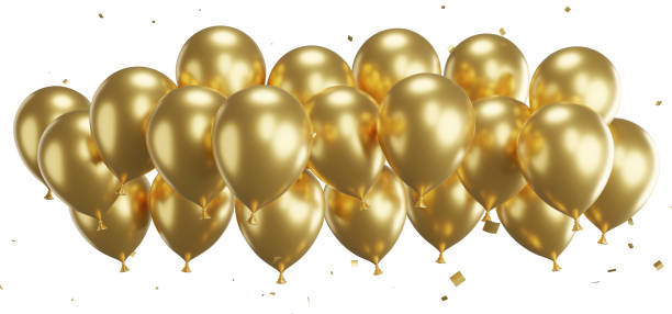 istock 3d render of golden balloons with confetti flying. 1499582497