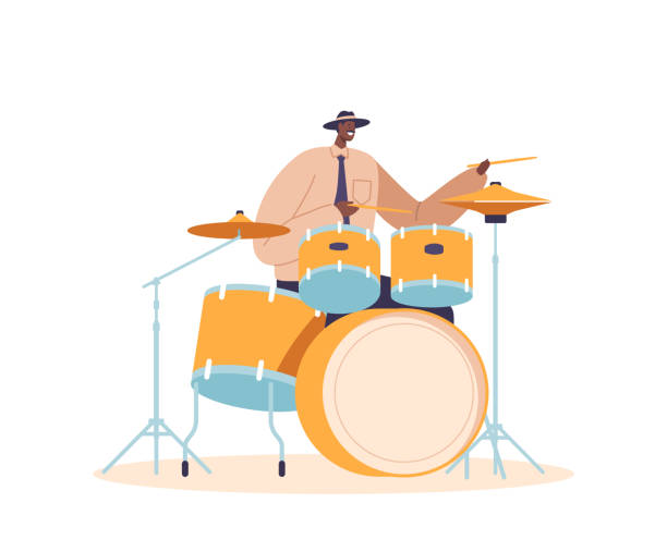 istock Energetic Black Jazz Drummer Character Passionately Playing Intricate Rhythms, Delivering Captivating Beats, Vector 1499582776