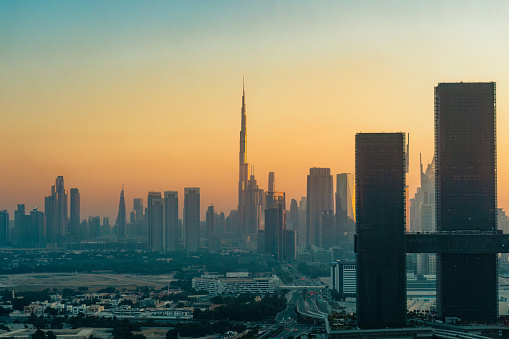 Dubai skyscrapers in the business district.