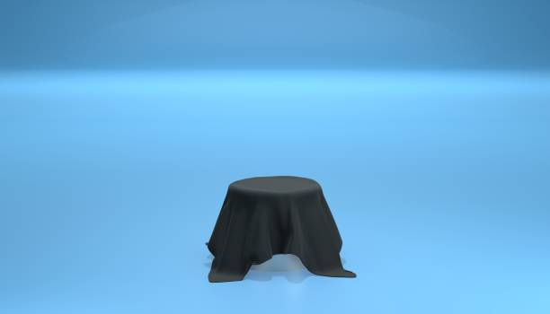 istock 3d Platform with cloth black color in background blue color . 3d illustration rendering 1499591861