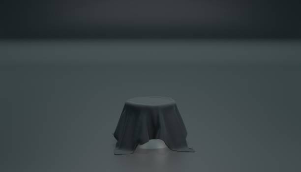 istock 3d Platform with cloth black color in background black color with circle neon white color . 3d illustration rendering 1499591994