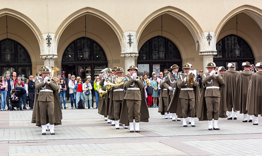 Krakow, Poland - may 13, 2023: Soldiers on the main square during the Equality Day.
