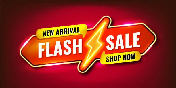 Vector illustration of Flash sale new arrival shop now promotion website banner heading design on red background vector for banner or poster. Sale and Discounts Concept.