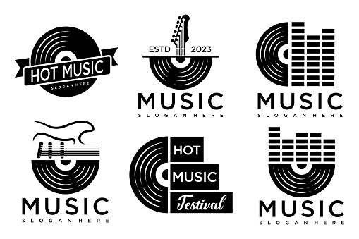 Headphone DJ, Music Studio Recording, Sound wave Design Inspiration.guitar logo vintage.