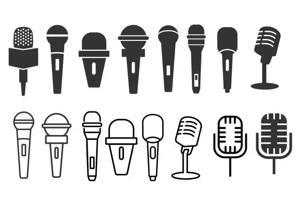 Vector illustration of set of microphone logo design. Podcast with microphone logo inspiration. vector illustration.