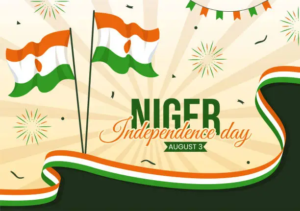 Vector illustration of Happy Niger Republic Day Vector Illustration with Waving Flag and Country Public Holiday in Cartoon Hand Drawn Landing Page Background Templates