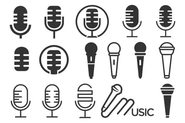 Vector illustration of set of microphone logo design. Podcast with microphone logo inspiration. vector illustration.