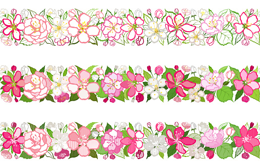 Vector set of seamless banners with flowers