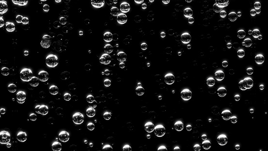 3D Illustration.Multiple bubbles on black background. (horizontal)
