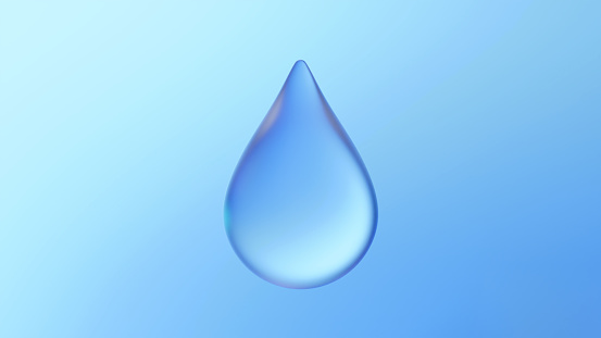 3D Illustration.Water droplets on blue background. (Horizontal)