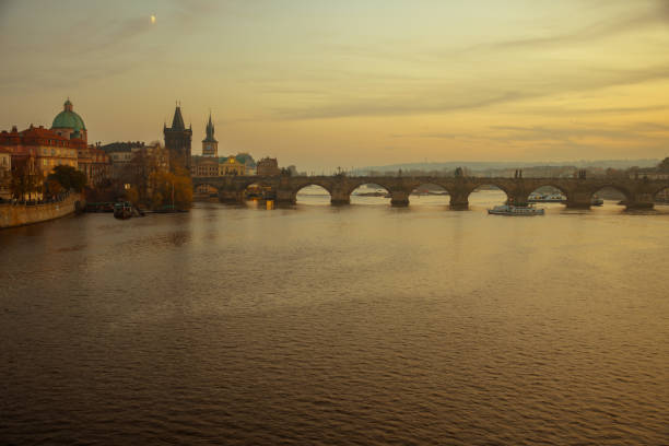 Aerial View Of Charles Bridge Over Vltava In Prague