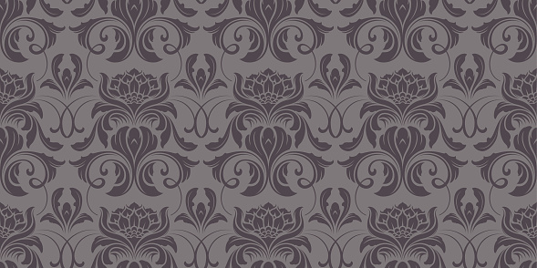 Black and gray ornate seamless floral motif vector pattern wallpaper vector illustration background for use on wedding, anniversary, birthday celebration invitations etc