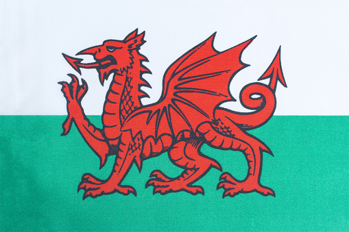 national flag of Wales on a fabric basis close-up