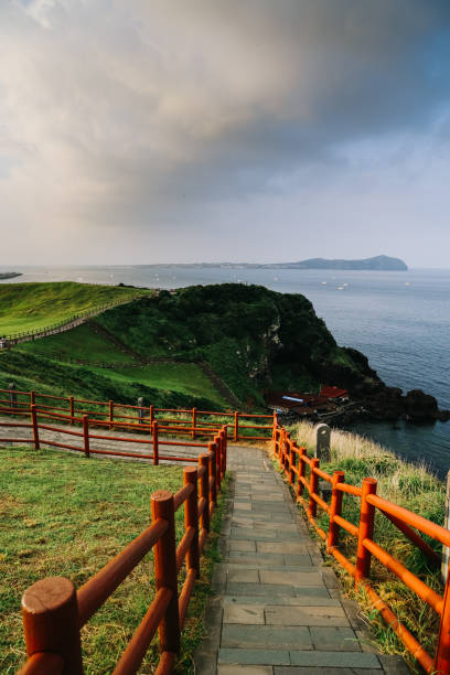 View from Seongsan Ilchulbong mountain in Jeju Island, South Korea. View from Seongsan Ilchulbong mountain in Jeju Island, South Korea. jeju city stock pictures, royalty-free photos & images