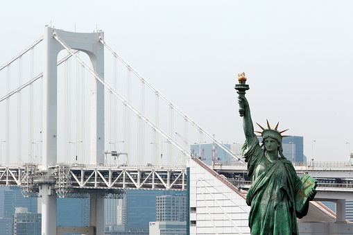 Rainbow Bridge and Statue of Liberty in Odaiba