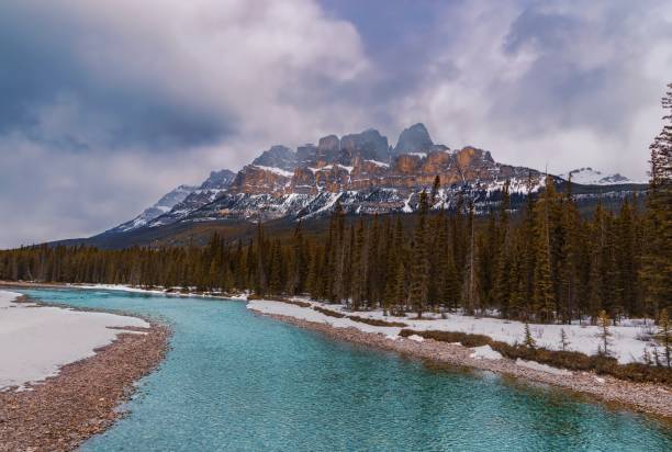 istock Clouds Over A Snowy River Landscape In The Banff Mountains 1499622906