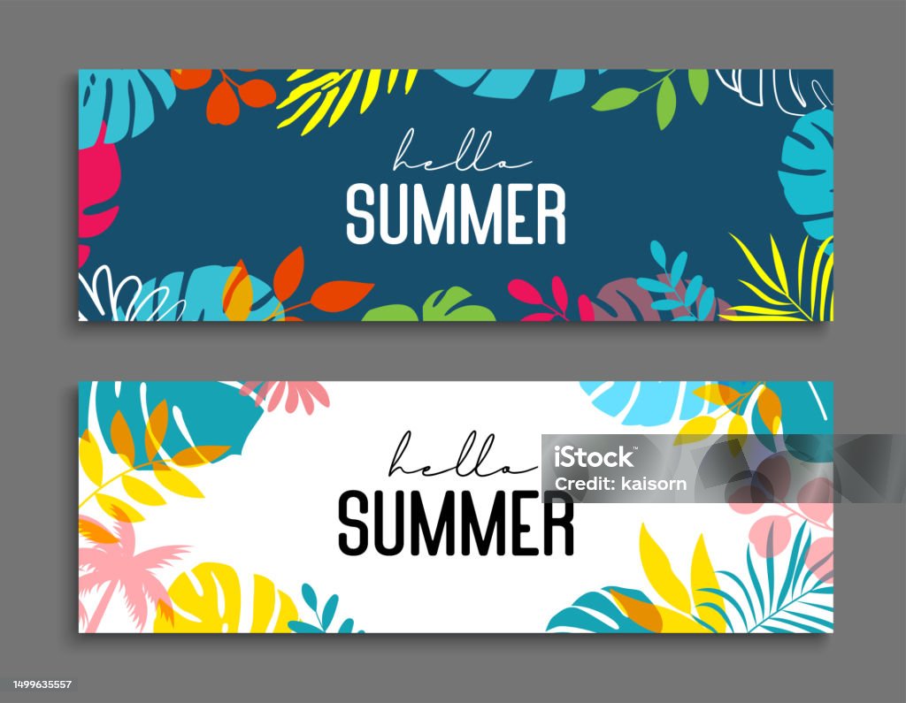 Tropical Hello Rounds Hello Summer Tropical With Plants And Leaf Decoration On Background ...