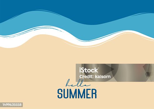 istock Hello summer beach top view travel and vacation background. Use for banner template, greeting card, invitation, sea and sand poster. 1499635558