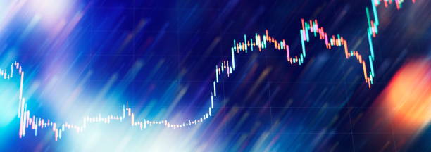 istock graph and indicator, red and green candlestick chart on blue theme screen, market volatility, up and down trend. Stock trading, crypto currency background. 1499635692
