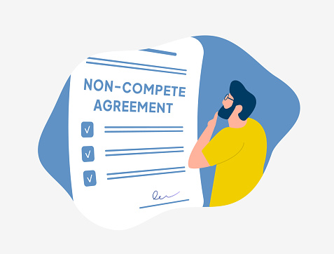 Non-compete Agreement legal form concept. Noncompete contract agreement between employee and employer to prevent competition.