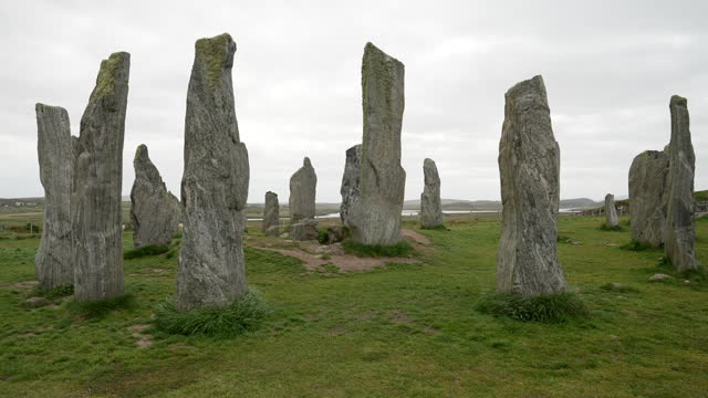 Calanais standing stones on cloudy day