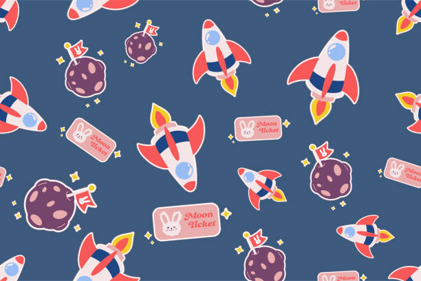 ilustraciones, imágenes clip art, dibujos animados e iconos de stock de fondo de patrón sin costuras del espacio exterior kawaii. lindo cosmic perfect kids apparel doodle cartoon for galaxy exploration universe trendy wrapping textile collage graphic print vector illustration - andromeda galaxy constellation earth planet