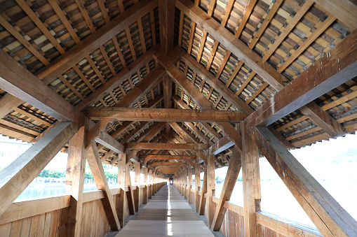 A wooden bridge over Lucern river, Switzerland