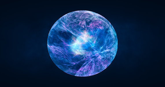 Abstract ball sphere planet energy transparent glass space abstract background.