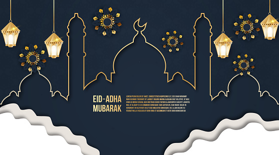 Happy Eid al adha mubarak banner illustration background design